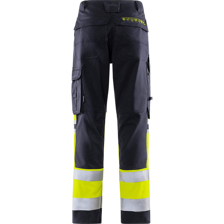Fristads Flamestat Hi-Vis Arc and Multi-Protective Flame Retardant Stretch Trousers Class 1 - 2162 ATHF Hi-Vis Yellow/Navy Back1#colour_hi-vis-yellow-navy
