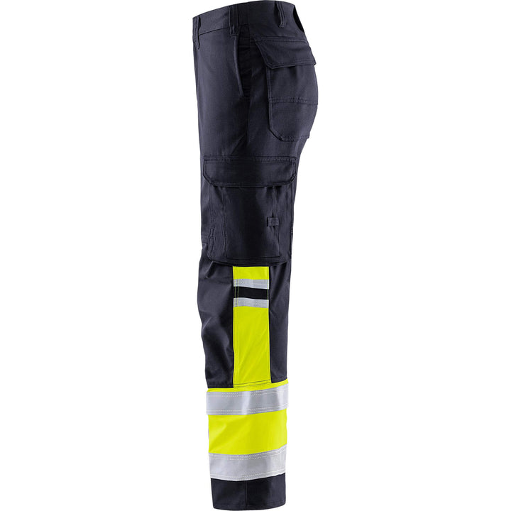 Fristads Flamestat Hi-Vis Arc and Multi-Protective Flame Retardant Stretch Trousers Class 1 - 2162 ATHF Hi-Vis Yellow/Navy Back2#colour_hi-vis-yellow-navy