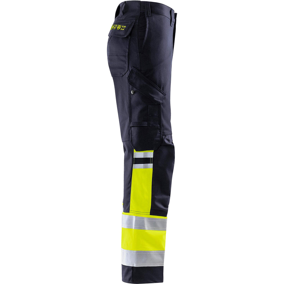 Fristads Flamestat Hi-Vis Arc and Multi-Protective Flame Retardant Stretch Trousers Class 1 - 2162 ATHF Hi-Vis Yellow/Navy Back3#colour_hi-vis-yellow-navy