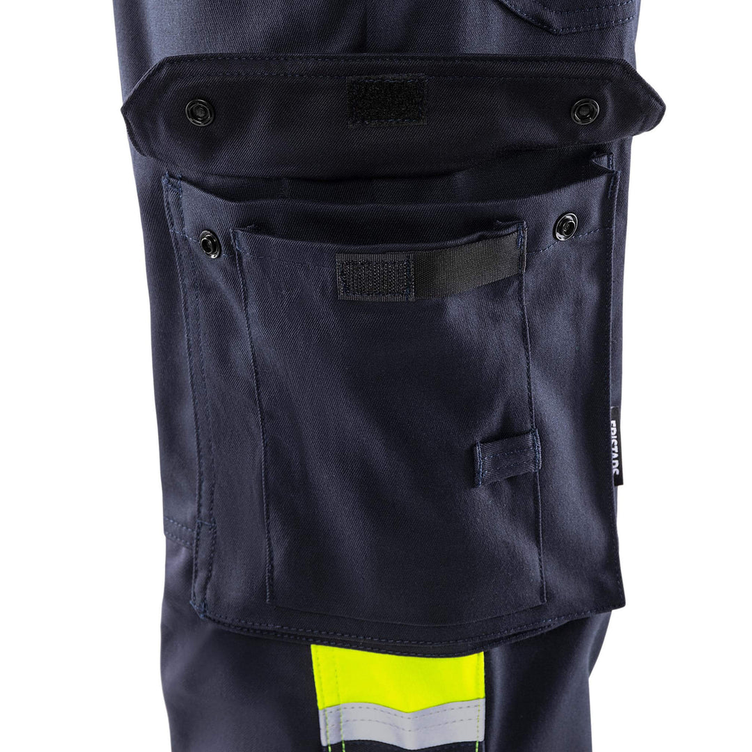 Fristads Flamestat Hi-Vis Arc and Multi-Protective Flame Retardant Stretch Trousers Class 1 - 2162 ATHF Hi-Vis Yellow/Navy Detail1#colour_hi-vis-yellow-navy