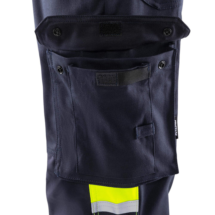 Fristads Flamestat Hi-Vis Arc and Multi-Protective Flame Retardant Stretch Trousers Class 1 - 2162 ATHF Hi-Vis Yellow/Navy Detail1#colour_hi-vis-yellow-navy