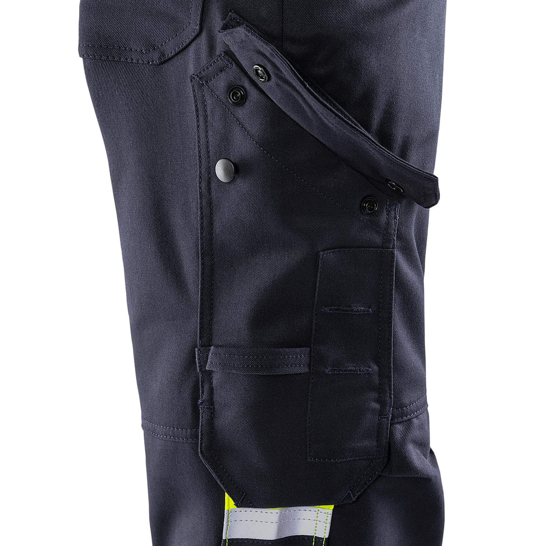 Fristads Flamestat Hi-Vis Arc and Multi-Protective Flame Retardant Stretch Trousers Class 1 - 2162 ATHF Hi-Vis Yellow/Navy Detail2#colour_hi-vis-yellow-navy