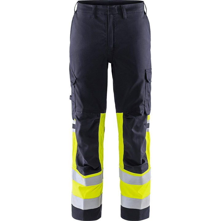 Fristads Flamestat Hi-Vis Arc and Multi-Protective Flame Retardant Stretch Trousers Class 1 - 2162 ATHF Hi-Vis Yellow/Navy Front1#colour_hi-vis-yellow-navy