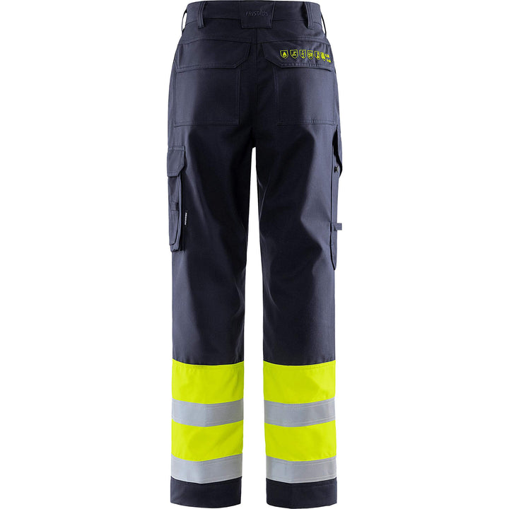 Fristads Flamestat Hi-Vis Arc and Multi-Protective Flame Retardant Trousers Class 1 - 2176 ATHS Hi-Vis Yellow/Navy Back1#colour_hi-vis-yellow-navy