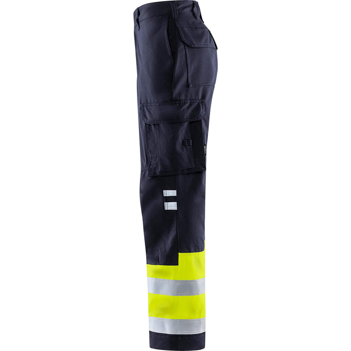 Fristads Flamestat Hi-Vis Arc and Multi-Protective Flame Retardant Trousers Class 1 - 2176 ATHS Hi-Vis Yellow/Navy Back2#colour_hi-vis-yellow-navy