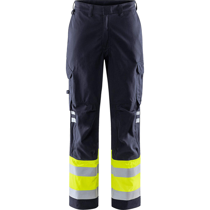Fristads Flamestat Hi-Vis Arc and Multi-Protective Flame Retardant Trousers Class 1 - 2176 ATHS Hi-Vis Yellow/Navy Front1#colour_hi-vis-yellow-navy