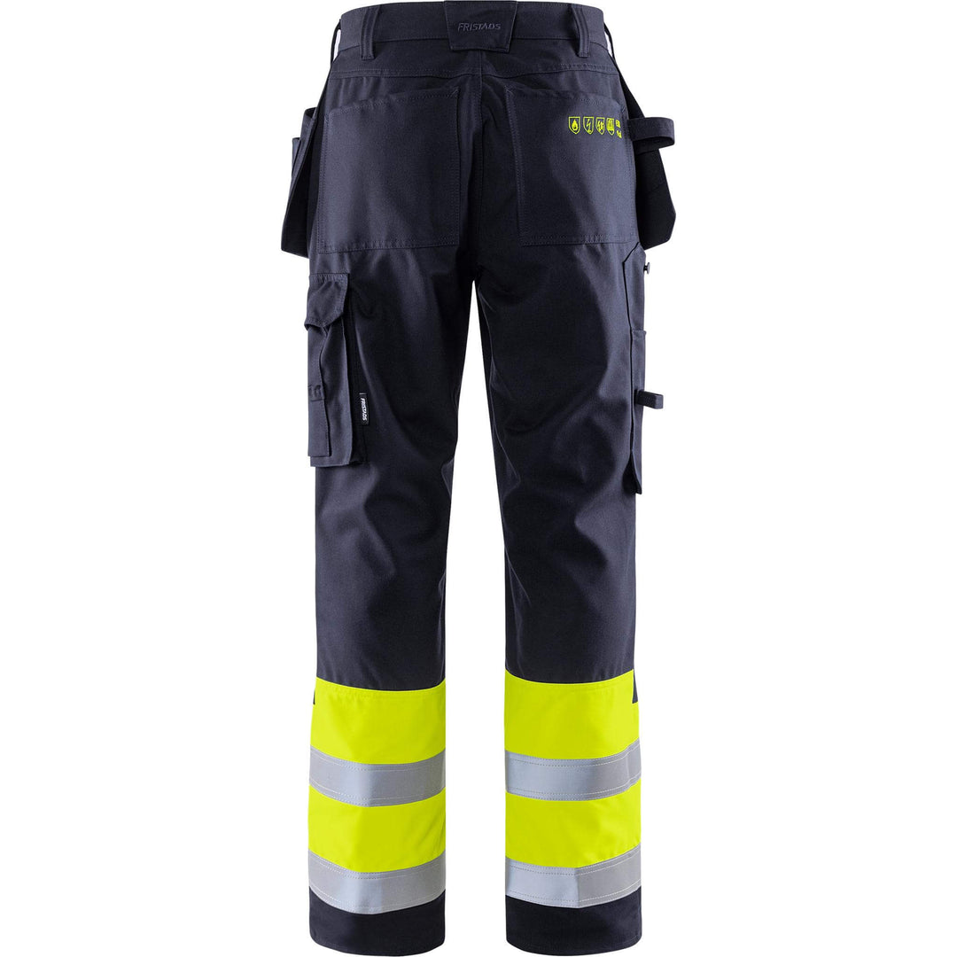 Fristads Flamestat Hi-Vis Flame Retardant Arc and Multi-Protective Craftsman Trousers Class 1 - 2074 ATHS Hi-Vis Yellow/Navy Back1#colour_hi-vis-yellow-navy