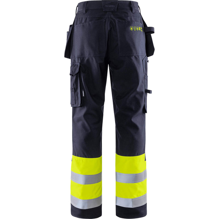 Fristads Flamestat Hi-Vis Flame Retardant Arc and Multi-Protective Craftsman Trousers Class 1 - 2074 ATHS Hi-Vis Yellow/Navy Back1#colour_hi-vis-yellow-navy