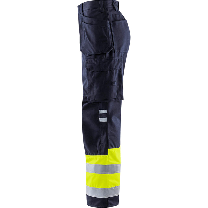 Fristads Flamestat Hi-Vis Flame Retardant Arc and Multi-Protective Craftsman Trousers Class 1 - 2074 ATHS Hi-Vis Yellow/Navy Back2#colour_hi-vis-yellow-navy