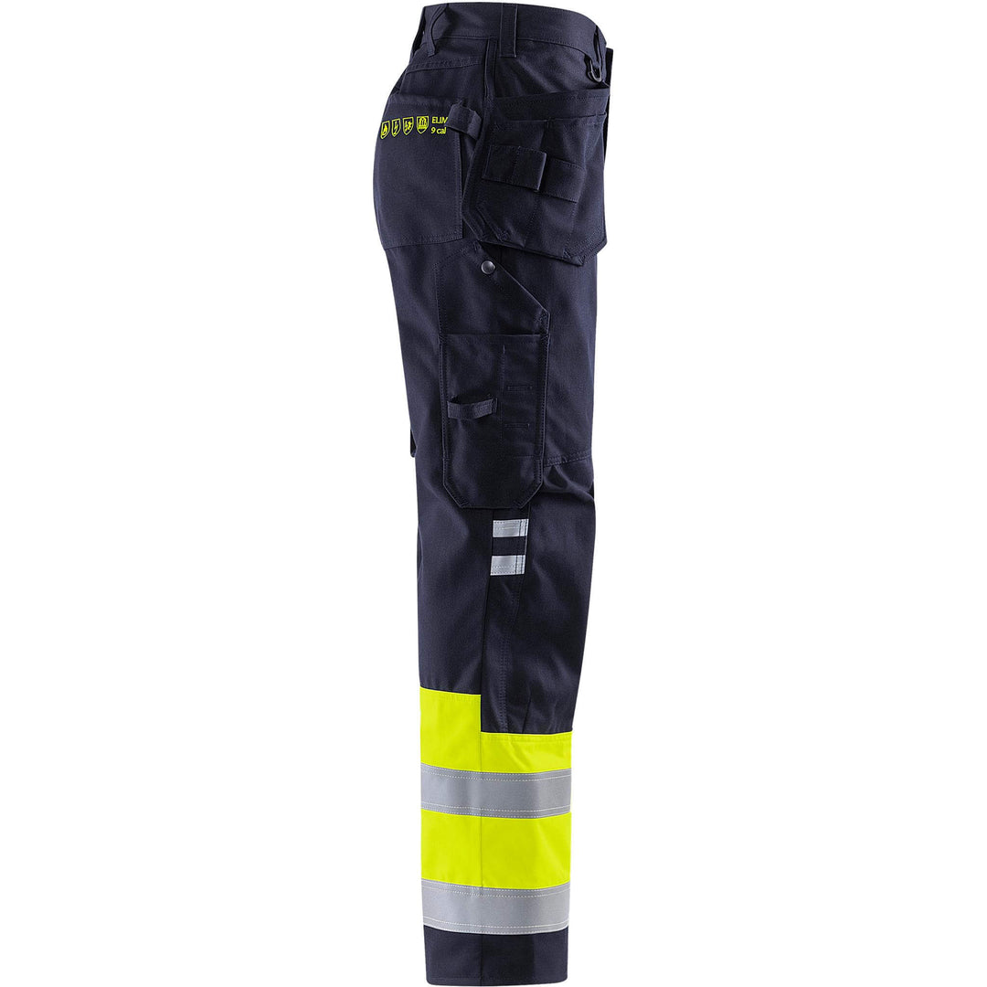 Fristads Flamestat Hi-Vis Flame Retardant Arc and Multi-Protective Craftsman Trousers Class 1 - 2074 ATHS Hi-Vis Yellow/Navy Back3#colour_hi-vis-yellow-navy