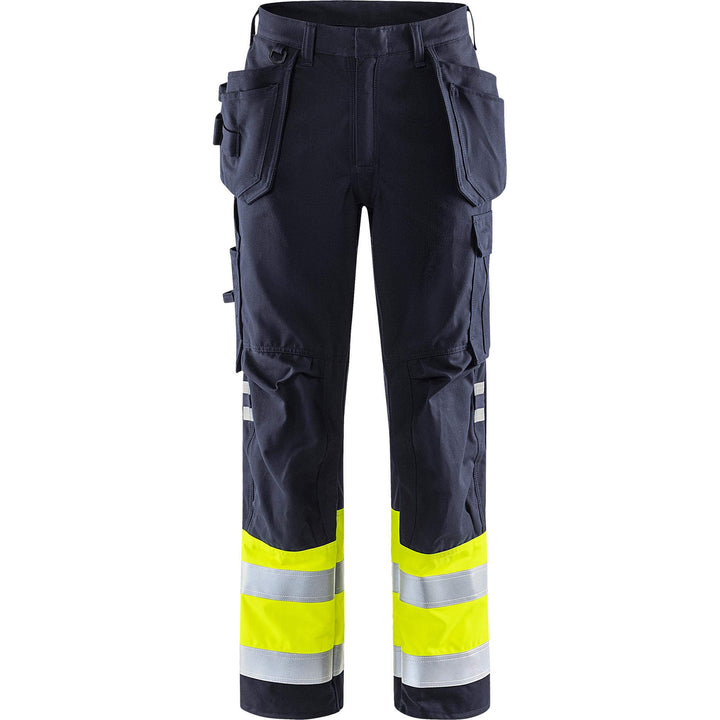 Fristads Flamestat Hi-Vis Flame Retardant Arc and Multi-Protective Craftsman Trousers Class 1 - 2074 ATHS Hi-Vis Yellow/Navy Front1#colour_hi-vis-yellow-navy
