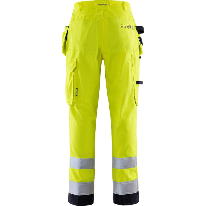 Fristads Flamestat Hi-Vis Flame Retardant Arc and Multi-Protective Craftsman Trousers Class 2 - 2075 ATHS Hi-Vis Yellow/Navy Back1#colour_hi-vis-yellow-navy