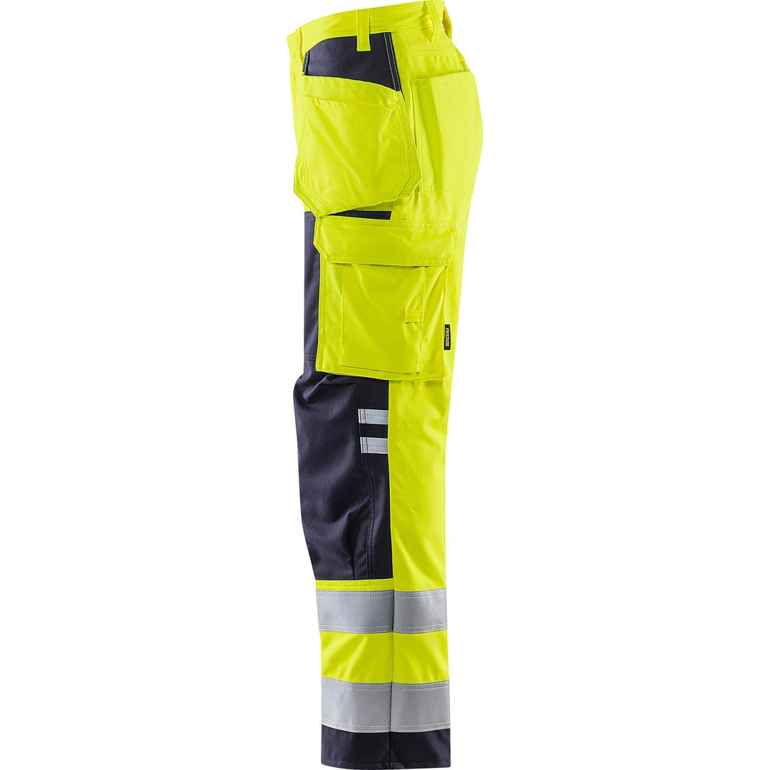 Fristads Flamestat Hi-Vis Flame Retardant Arc and Multi-Protective Craftsman Trousers Class 2 - 2075 ATHS Hi-Vis Yellow/Navy Back2#colour_hi-vis-yellow-navy
