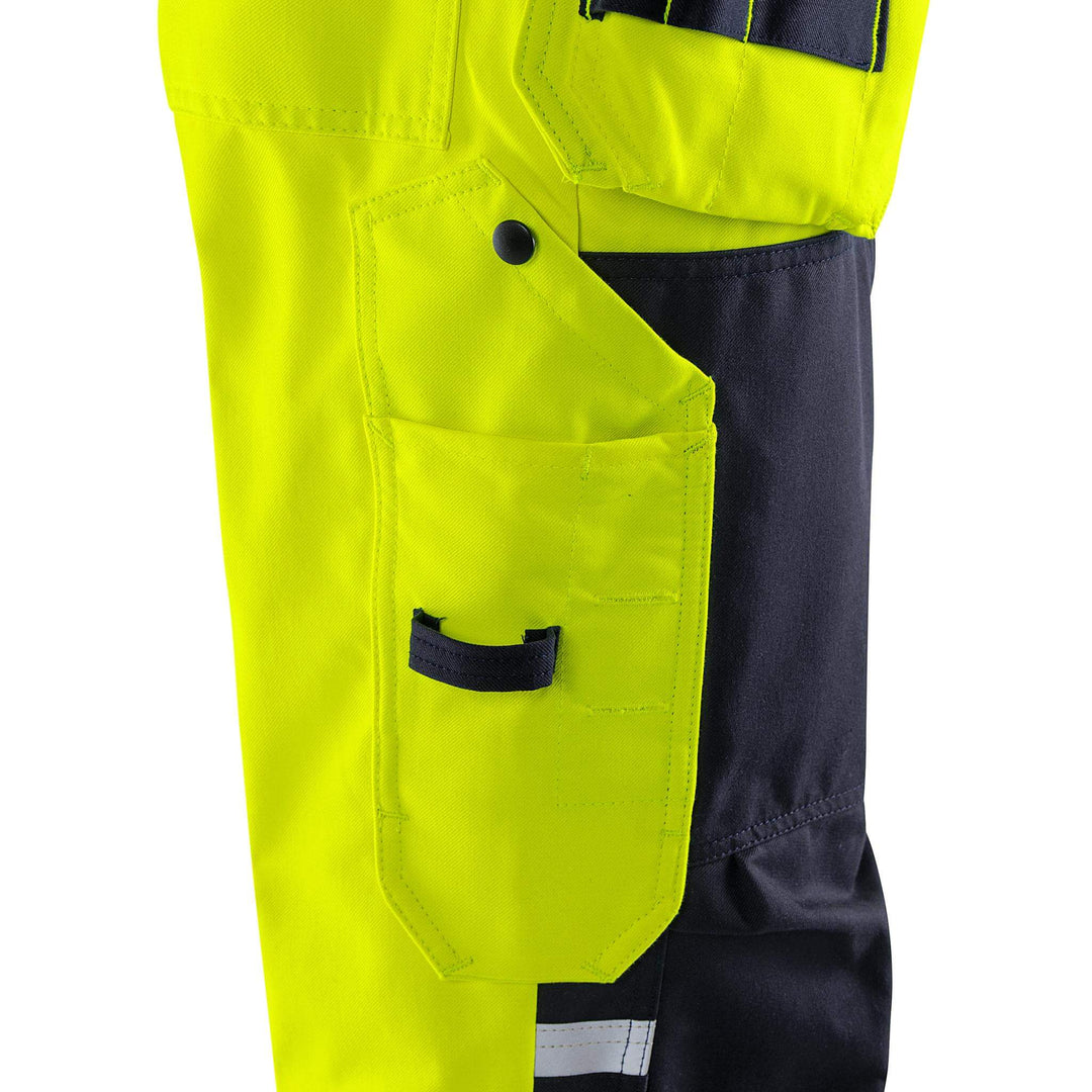 Fristads Flamestat Hi-Vis Flame Retardant Arc and Multi-Protective Craftsman Trousers Class 2 - 2075 ATHS Hi-Vis Yellow/Navy Detail2#colour_hi-vis-yellow-navy