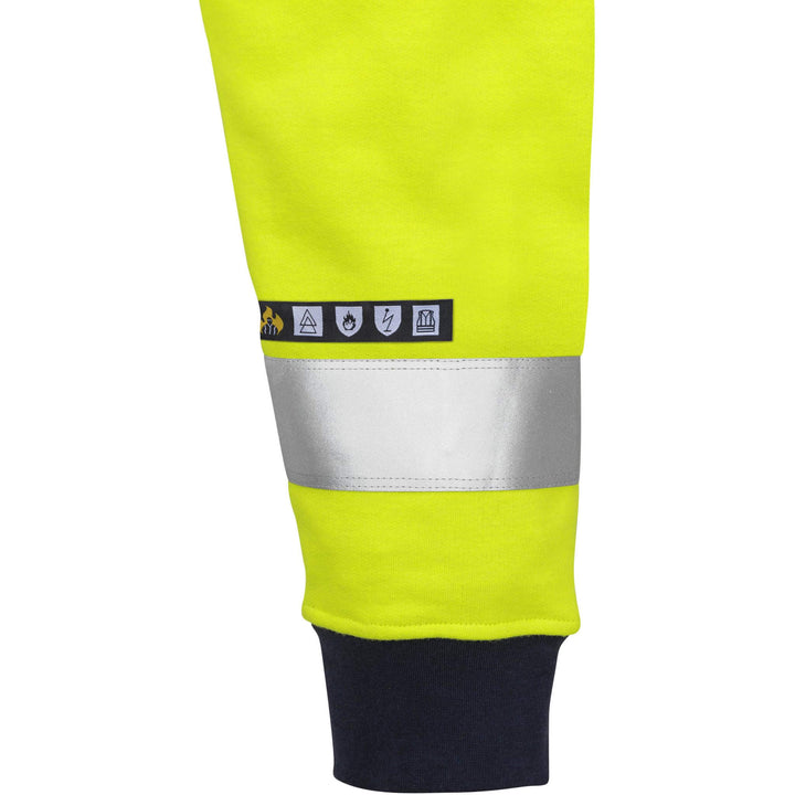 Fristads Flamestat Hi-Vis Flame Retardant Arc and Multi-Protective Sweatshirt Class 3 - 7076 SFLH Hi-Vis Yellow/Navy Detail2#colour_hi-vis-yellow-navy