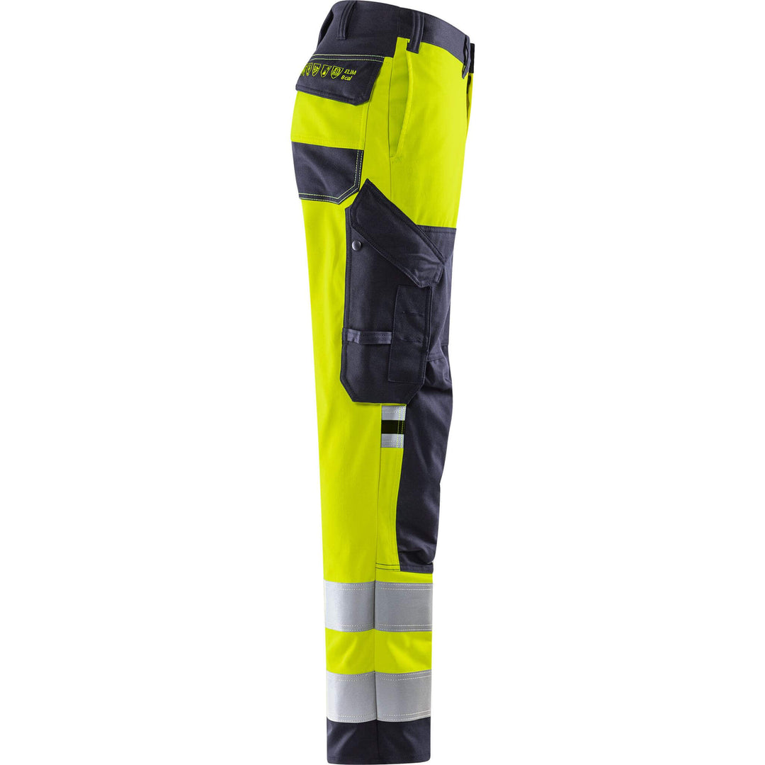 Fristads Flamestat Hi-Vis Flame Retardant Stretch Trousers Class 2 - 2161 ATHF Hi-Vis Yellow/Navy Back3#colour_hi-vis-yellow-navy