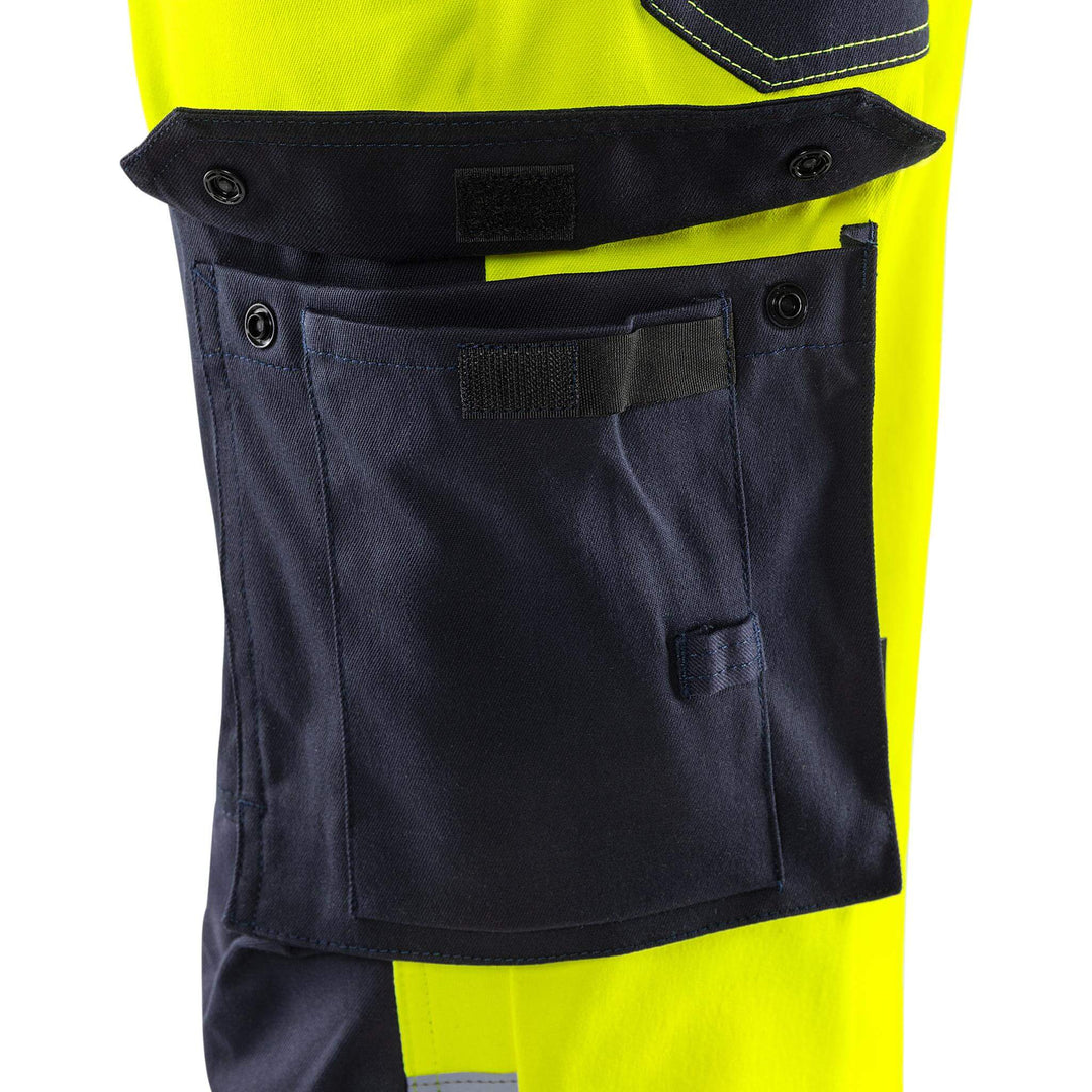 Fristads Flamestat Hi-Vis Flame Retardant Stretch Trousers Class 2 - 2161 ATHF Hi-Vis Yellow/Navy Detail1#colour_hi-vis-yellow-navy