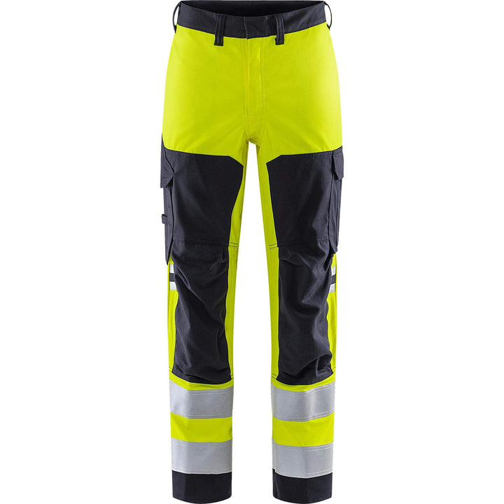 Fristads Flamestat Hi-Vis Flame Retardant Stretch Trousers Class 2 - 2161 ATHF Hi-Vis Yellow/Navy Front1#colour_hi-vis-yellow-navy
