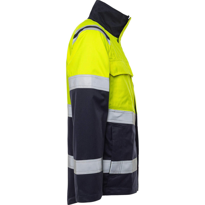 Fristads Flamestat Hi-Vis Flame retardant Arc and Multi-Protective Jacket Class 2 - 4176 ATHS Hi-Vis Yellow/Navy Back3#colour_hi-vis-yellow-navy