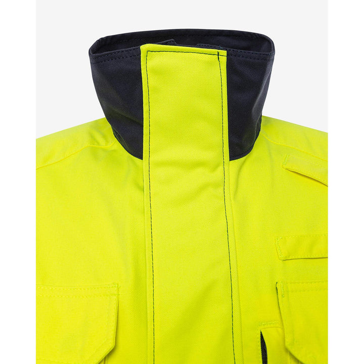 Fristads Flamestat Hi-Vis Flame retardant Arc and Multi-Protective Jacket Class 2 - 4176 ATHS Hi-Vis Yellow/Navy Detail1#colour_hi-vis-yellow-navy