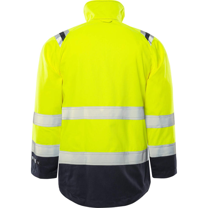 Fristads Flamestat Hi-Vis Flame retardant Arc and Multi-Protective Jacket Class 3 - 4175 ATHS Hi-Vis Yellow/Navy Back1#colour_hi-vis-yellow-navy