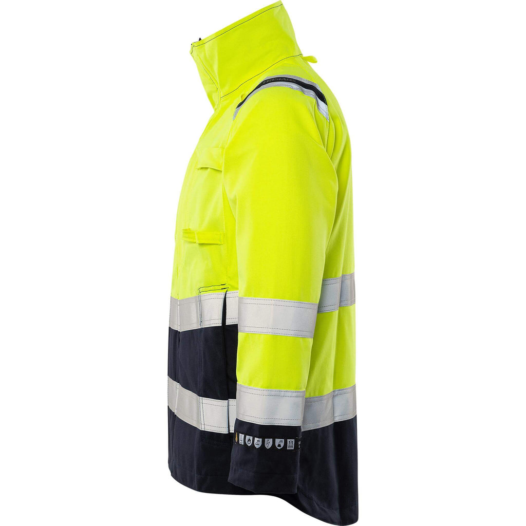 Fristads Flamestat Hi-Vis Flame retardant Arc and Multi-Protective Jacket Class 3 - 4175 ATHS Hi-Vis Yellow/Navy Back2#colour_hi-vis-yellow-navy