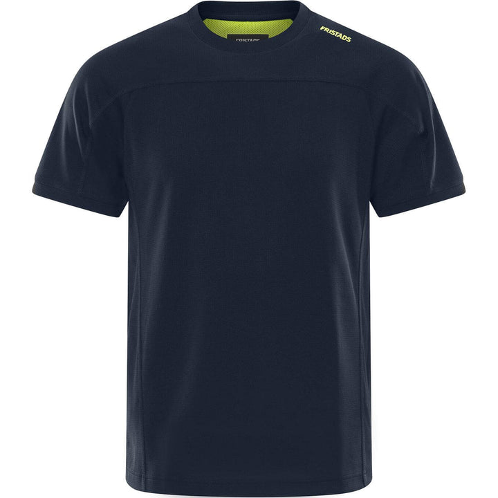 Fristads Functional Moisture-Wicking T-Shirt - 7554 GPIN Dark Navy/Hi-Vis Yellow Front1#colour_dark-navy-hi-vis-yellow