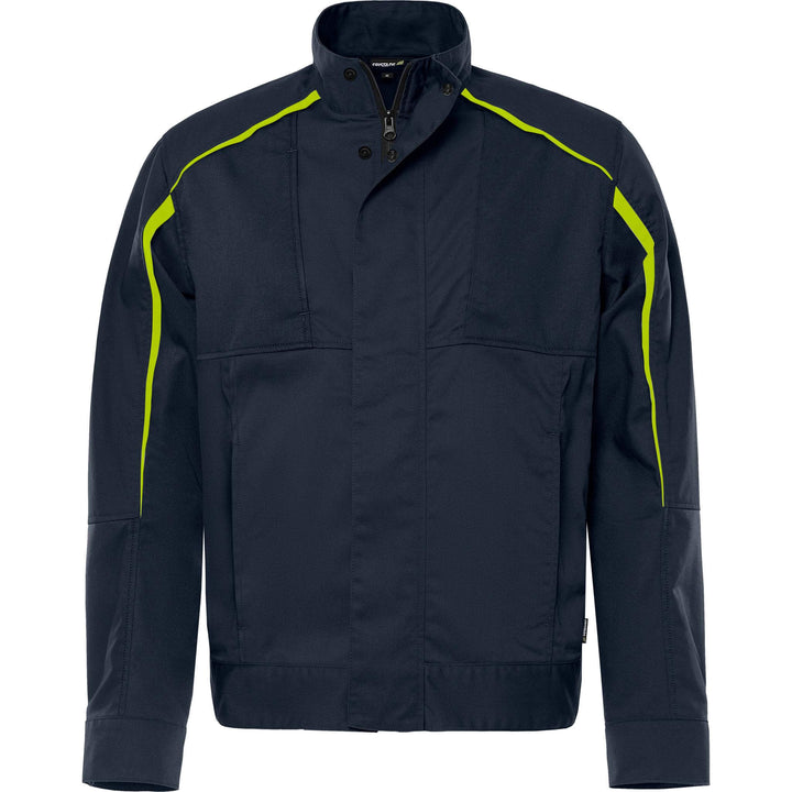 Fristads Green Lightweight Durable Jacket - 4930 GWM Dark Navy/Hi-Vis Yellow Front1#colour_dark-navy-hi-vis-yellow
