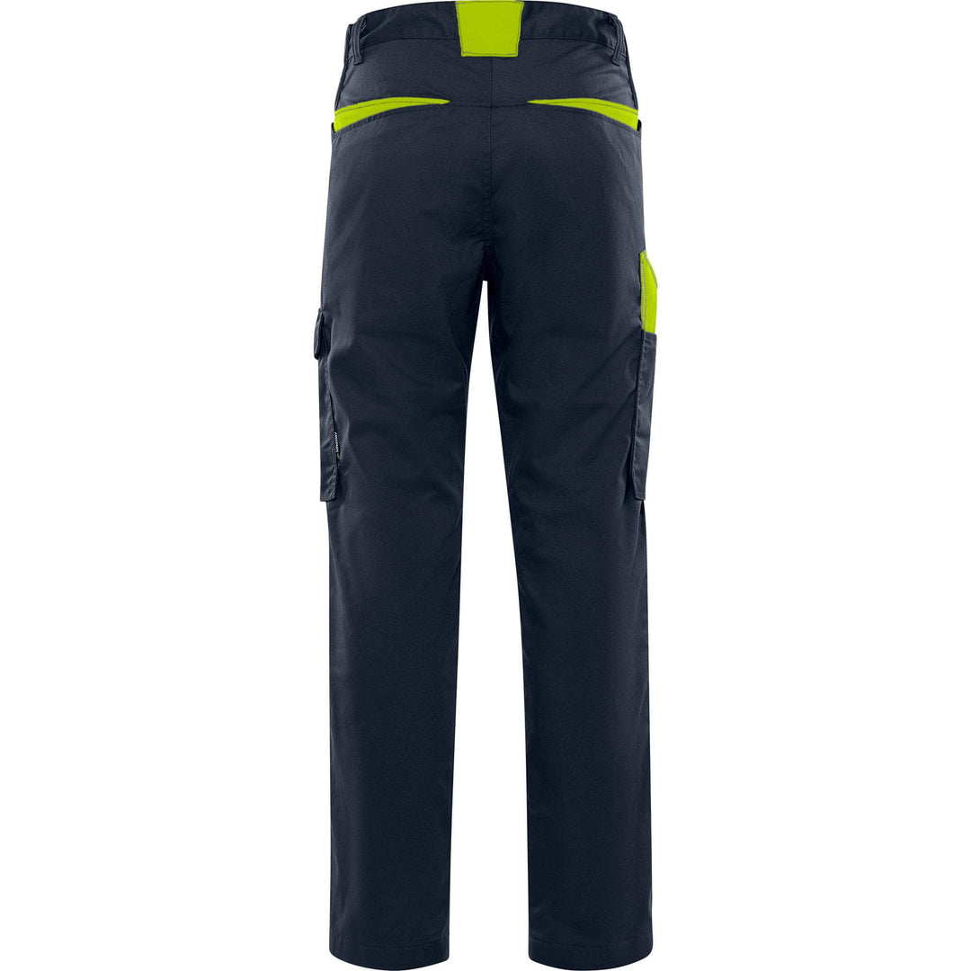 Fristads Green Lightweight Durable Trousers - 2930 GWM Dark Navy/Hi-Vis Yellow Back1#colour_dark-navy-hi-vis-yellow