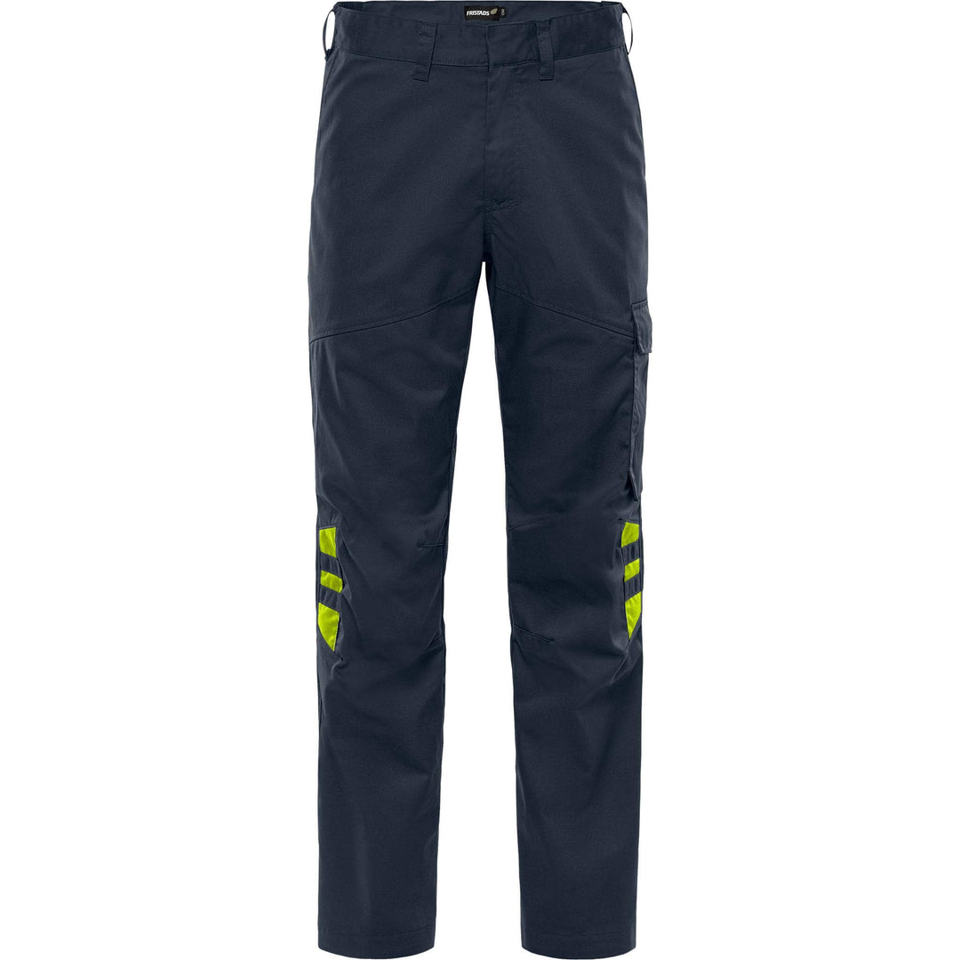 Fristads Green Lightweight Durable Trousers - 2930 GWM Dark Navy/Hi-Vis Yellow Front1#colour_dark-navy-hi-vis-yellow