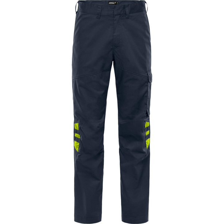 Fristads Green Lightweight Durable Trousers - 2930 GWM Dark Navy/Hi-Vis Yellow Front1#colour_dark-navy-hi-vis-yellow