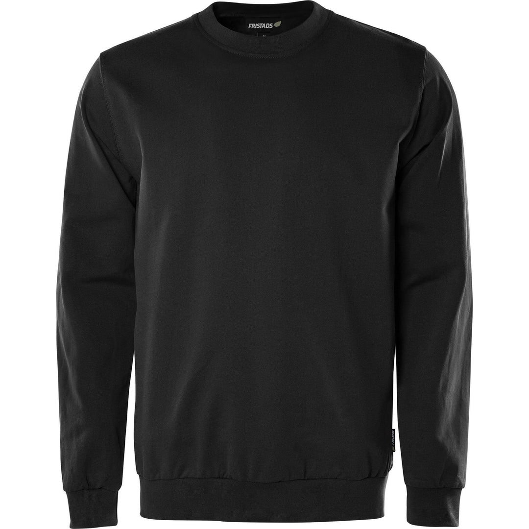 Fristads Green Round Neck Organic Cotton Sweatshirt - 7989 GOS Black Front1#colour_black