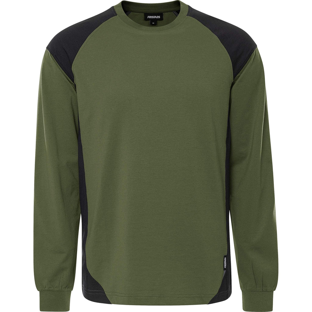 Fristads Heavy UV-Protective Long Sleeve T-Shirt - 7071 GTM Army Green/Black Front1#colour_army-green-black