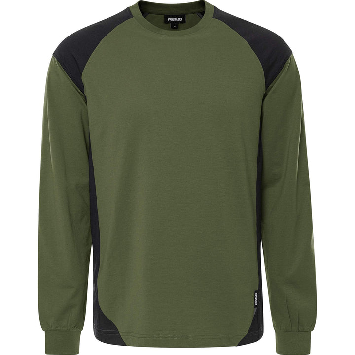 Fristads Heavy UV-Protective Long Sleeve T-Shirt - 7071 GTM Army Green/Black Front1#colour_army-green-black