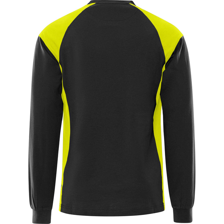 Fristads Heavy UV-Protective Long Sleeve T-Shirt - 7071 GTM Black/Hi-Vis Yellow Back1#colour_black-hi-vis-yellow