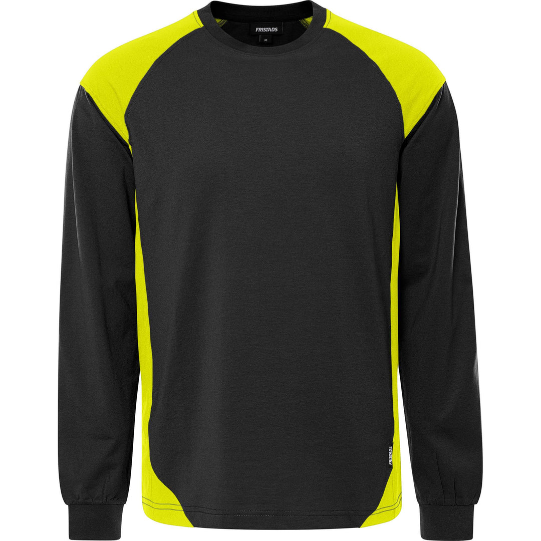 Fristads Heavy UV-Protective Long Sleeve T-Shirt - 7071 GTM Black/Hi-Vis Yellow Front1#colour_black-hi-vis-yellow
