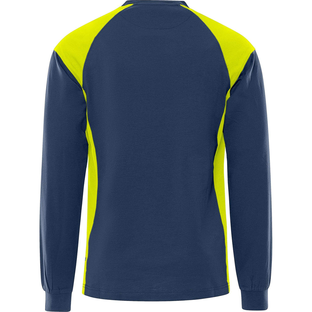 Fristads Heavy UV-Protective Long Sleeve T-Shirt - 7071 GTM Navy/Hi-Vis Yellow Back1#colour_navy-hi-vis-yellow