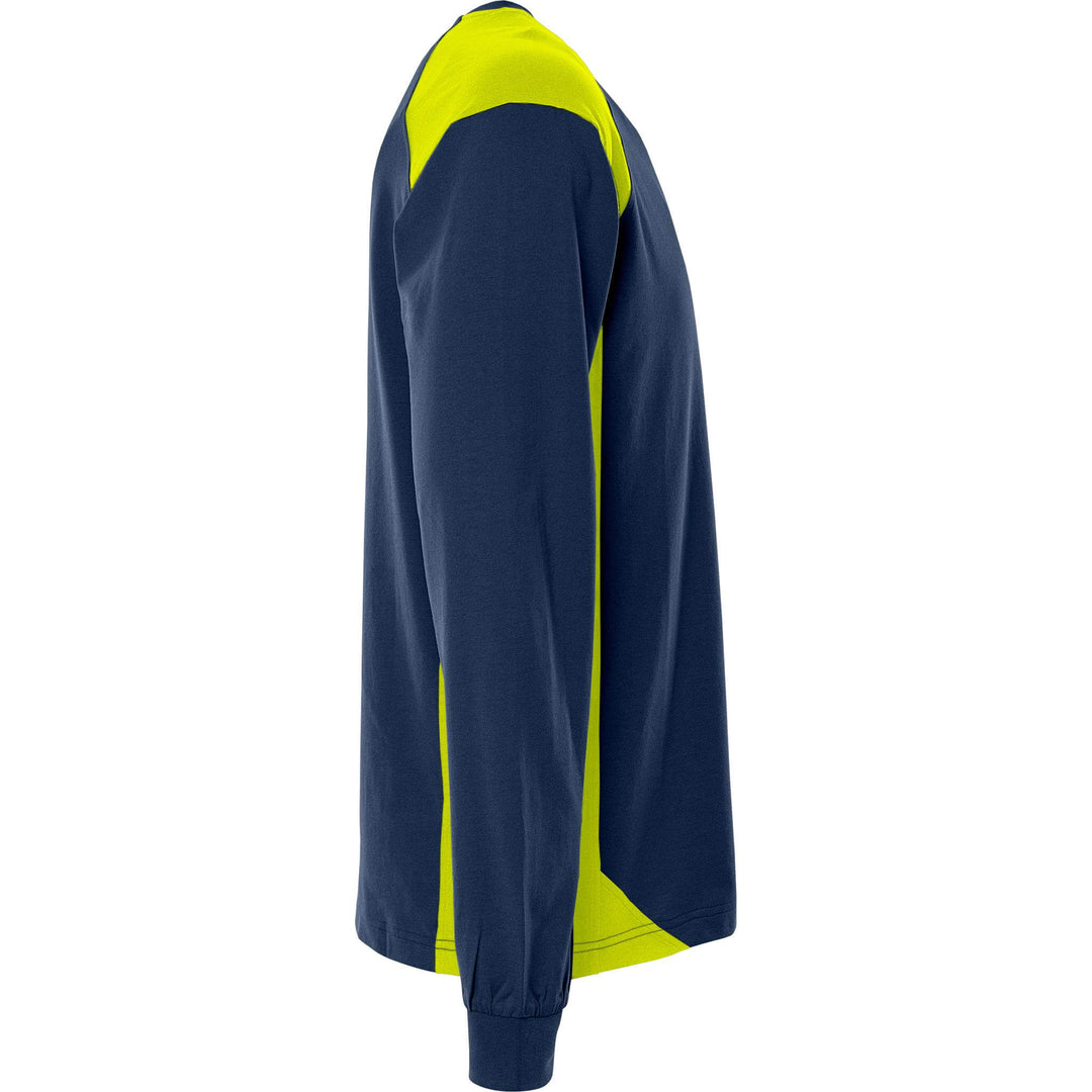 Fristads Heavy UV-Protective Long Sleeve T-Shirt - 7071 GTM Navy/Hi-Vis Yellow Back3#colour_navy-hi-vis-yellow