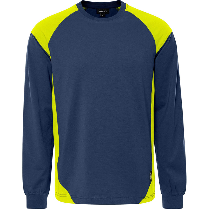 Fristads Heavy UV-Protective Long Sleeve T-Shirt - 7071 GTM Navy/Hi-Vis Yellow Front1#colour_navy-hi-vis-yellow