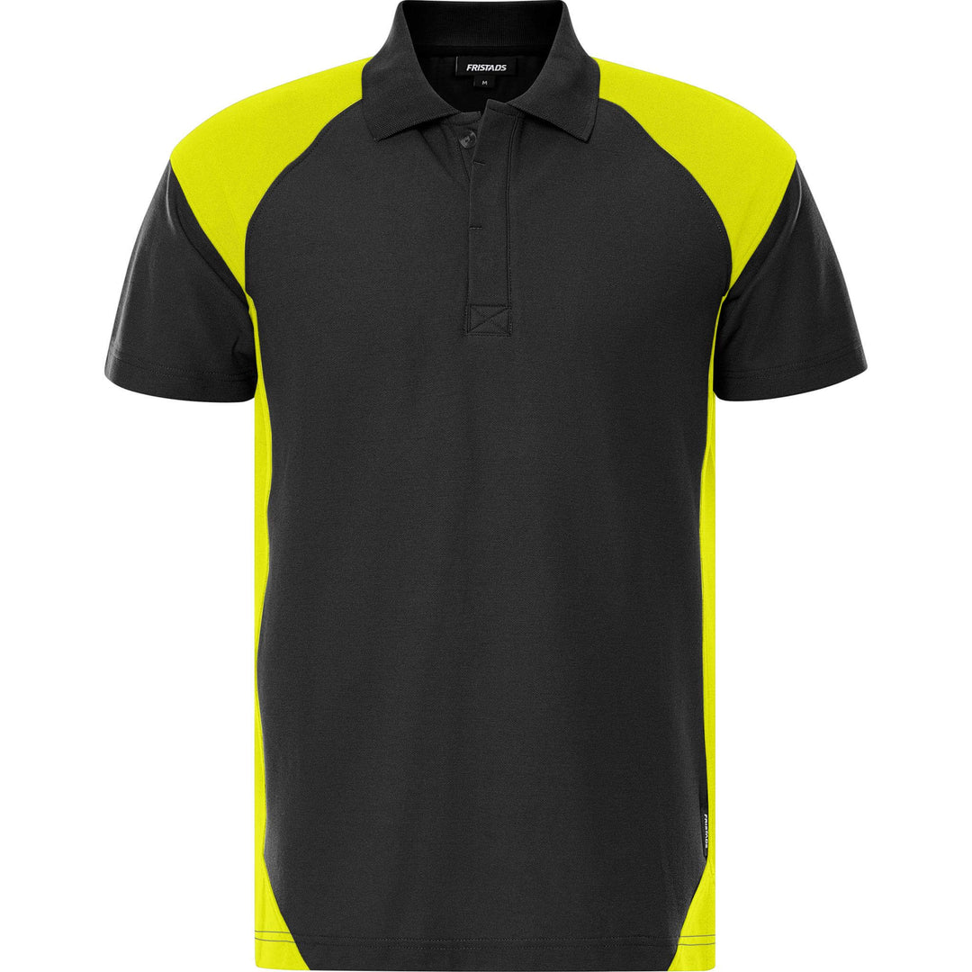 Fristads Heavy UV-Protective Poloshirt - 7047 GPM Black/Hi-Vis Yellow Front1#colour_black-hi-vis-yellow