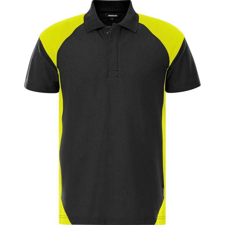 Fristads Heavy UV-Protective Poloshirt - 7047 GPM Black/Hi-Vis Yellow Front1#colour_black-hi-vis-yellow