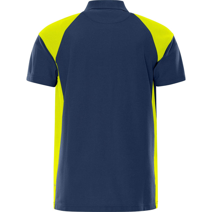 Fristads Heavy UV-Protective Poloshirt - 7047 GPM Navy/Hi-Vis Yellow Back1#colour_navy-hi-vis-yellow