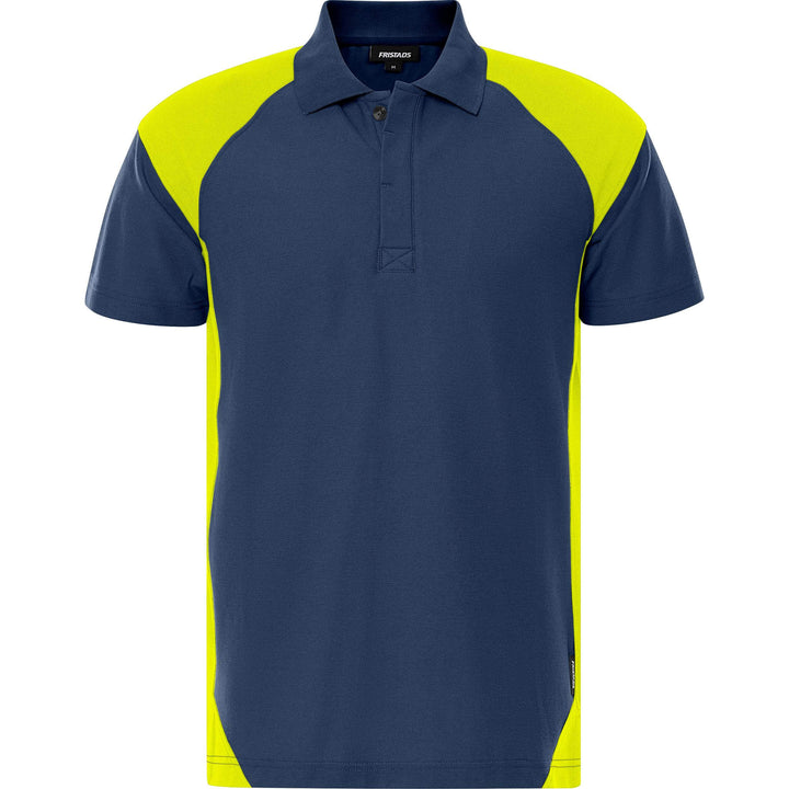 Fristads Heavy UV-Protective Poloshirt - 7047 GPM Navy/Hi-Vis Yellow Front1#colour_navy-hi-vis-yellow
