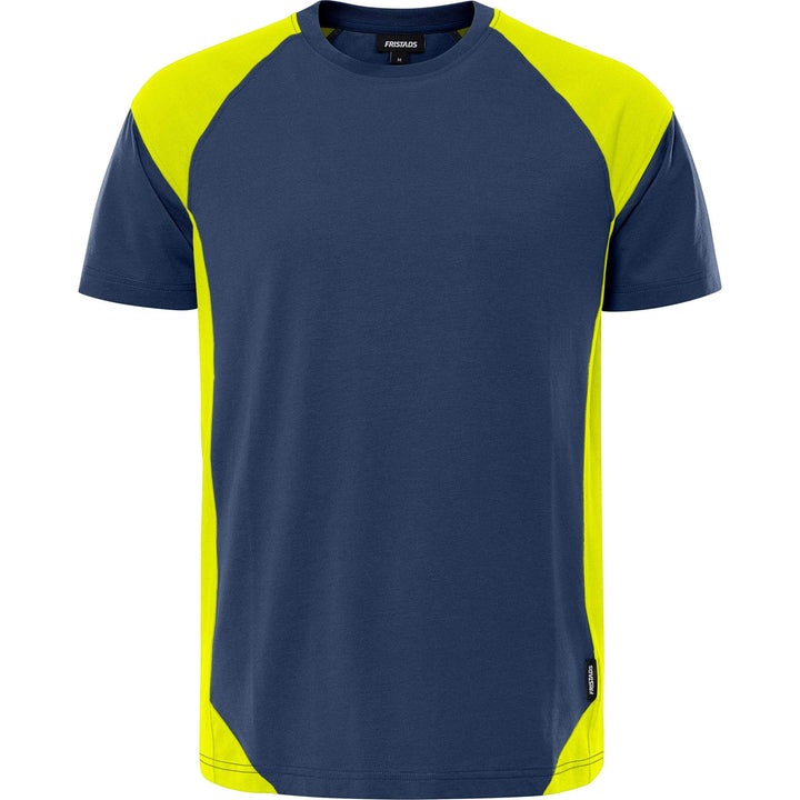 Fristads Heavy UV-Protective T-Shirt - 7046 GTM Navy/Hi-Vis Yellow Front1#colour_navy-hi-vis-yellow