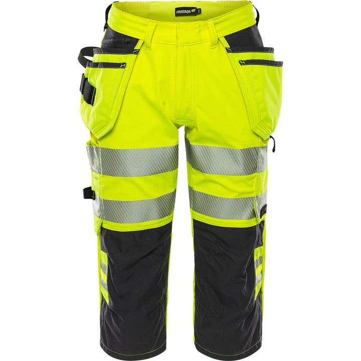 Fristads Hi-Vis 4-Way-Stretch Pirate Trousers Class 2 - 2666 GSTP Hi-Vis Yellow/Black Front1#colour_hi-vis-yellow-black
