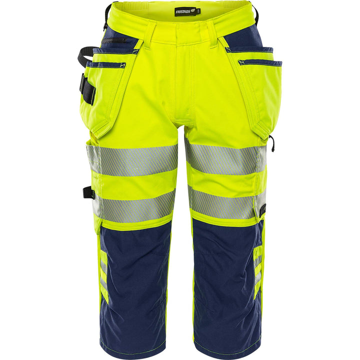 Fristads Hi-Vis 4-Way-Stretch Pirate Trousers Class 2 - 2666 GSTP Hi-Vis Yellow/Navy Front1#colour_hi-vis-yellow-navy
