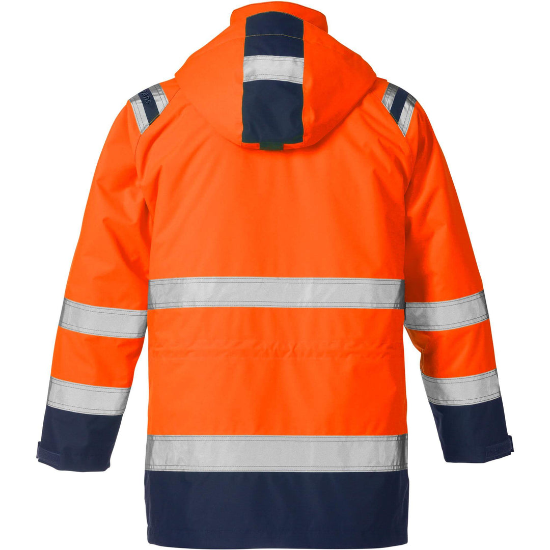 Fristads Hi-Vis Airtech 3-In-1 Waterproof Breathable Insulated Winter Parka Jacket Class 3 - 4036 GTT Hi-Vis Orange/Navy Back1#colour_hi-vis-orange-navy