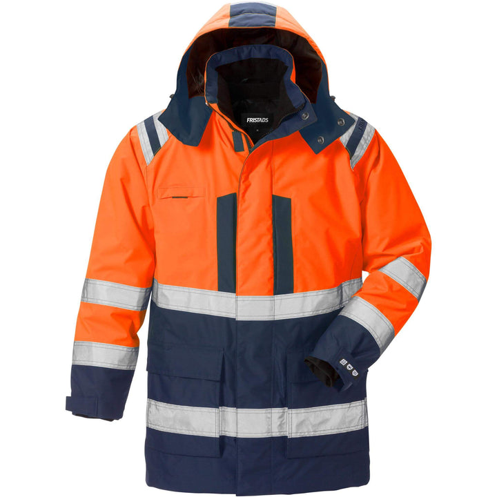 Fristads Hi-Vis Airtech 3-In-1 Waterproof Breathable Insulated Winter Parka Jacket Class 3 - 4036 GTT Hi-Vis Orange/Navy Front1#colour_hi-vis-orange-navy