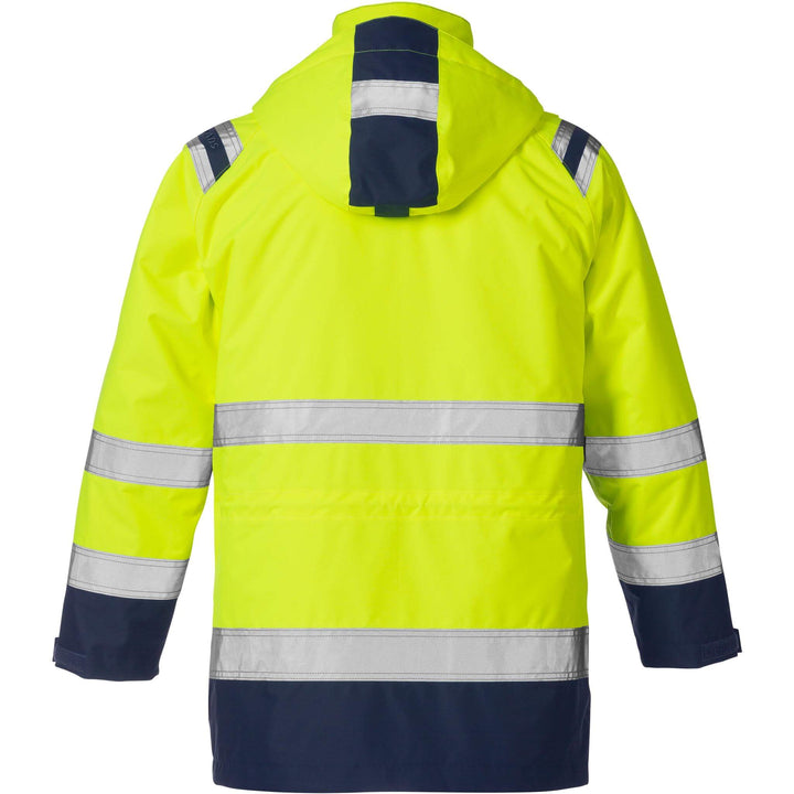 Fristads Hi-Vis Airtech 3-In-1 Waterproof Breathable Insulated Winter Parka Jacket Class 3 - 4036 GTT Hi-Vis Yellow/Navy Back1#colour_hi-vis-yellow-navy