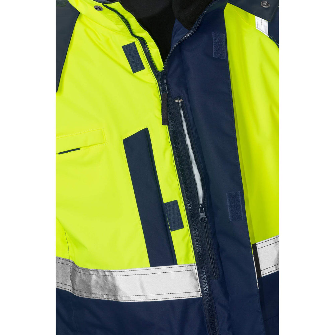 Fristads Hi-Vis Airtech 3-In-1 Waterproof Breathable Insulated Winter Parka Jacket Class 3 - 4036 GTT Hi-Vis Yellow/Navy Detail1#colour_hi-vis-yellow-navy